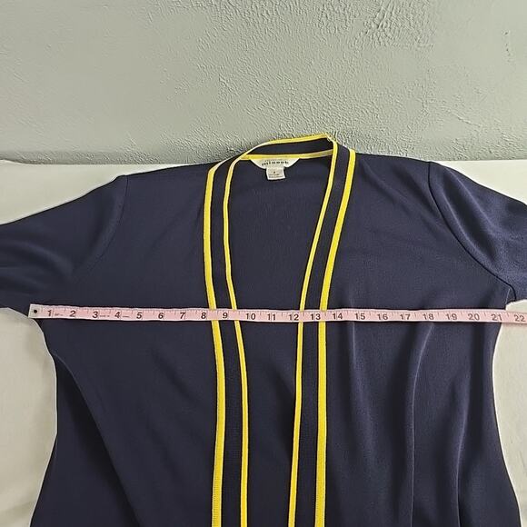 Exclusively Misook Blue Yellow Open Front Cardigan Small Old Money Sailor Preppy - Picture 3 of 6